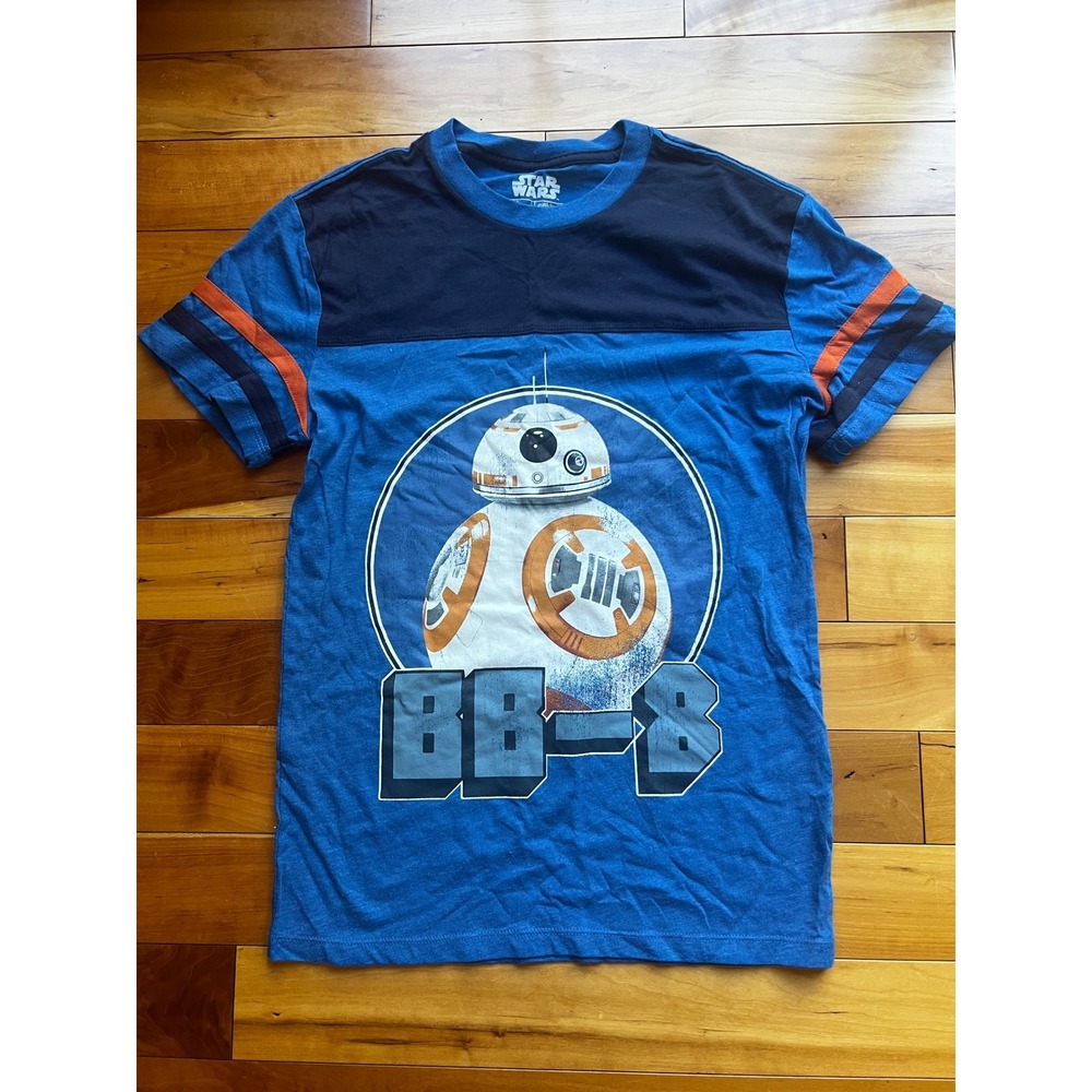 Star Wars Fifth Sun BB-8 Graphic Tee Blue Navy Orange Stripe Men Size S Small